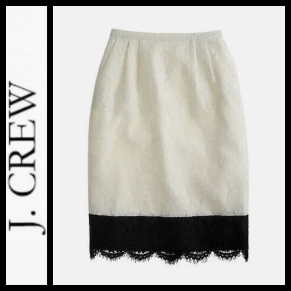 NWT J. Crew White and Black Lace Color Block Pencil Skirt